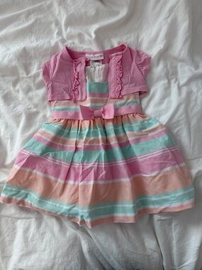 Girls' Pink Striped Bow Front Dress